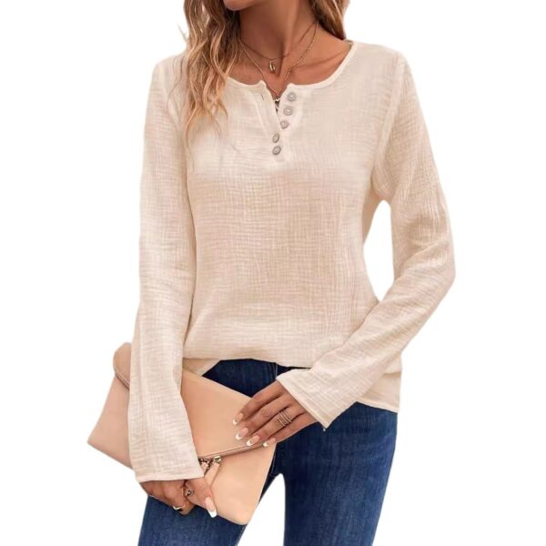 Women's Comfortable Long Sleeve Button Pullover Top - Image 4