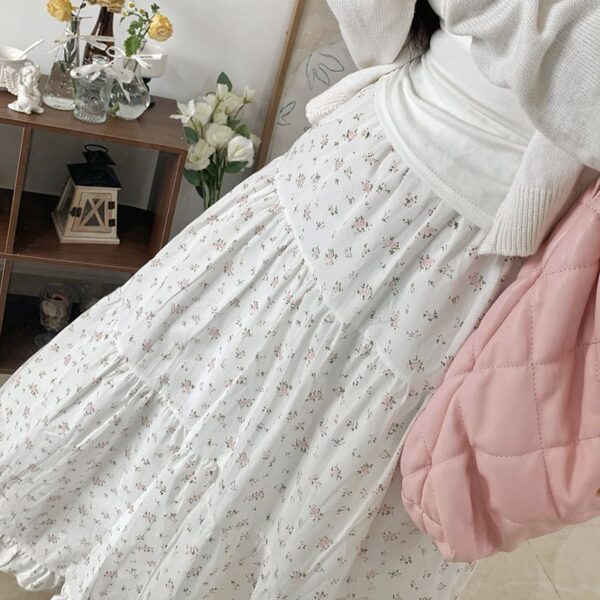 Age-reducing Wooden Ear Floral Niche Super Sweet Stitching Tiered-Ruffle Long Dress - Image 5