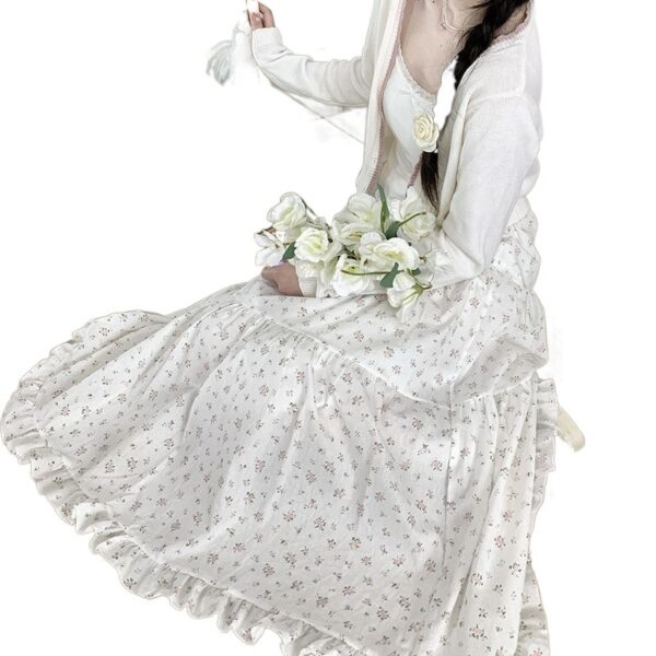 Age-reducing Wooden Ear Floral Niche Super Sweet Stitching Tiered-Ruffle Long Dress - Image 3