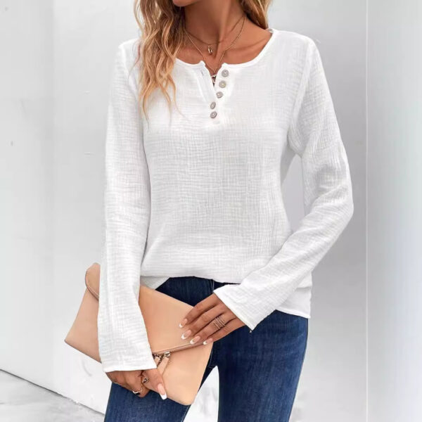 Women's Comfortable Long Sleeve Button Pullover Top - Image 9