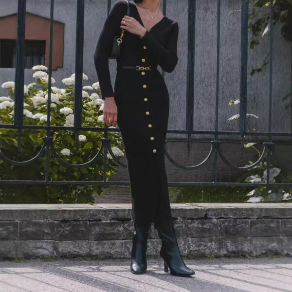 Autumn And Winter Long Sleeve Knitted Dress Sheath - Image 2