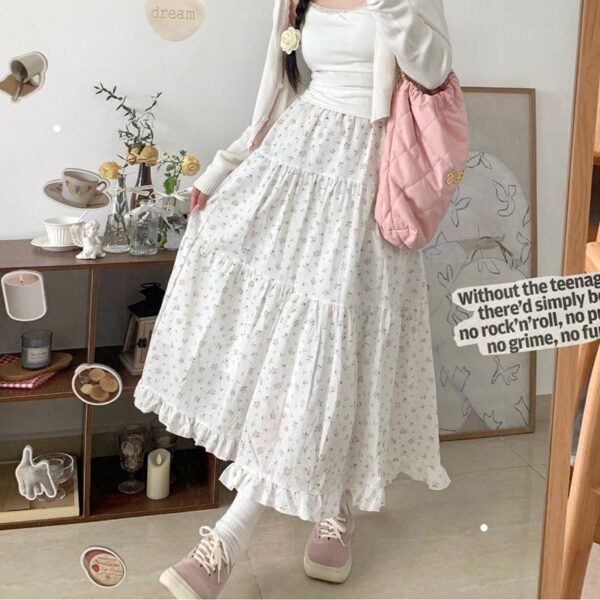 Age-reducing Wooden Ear Floral Niche Super Sweet Stitching Tiered-Ruffle Long Dress - Image 6