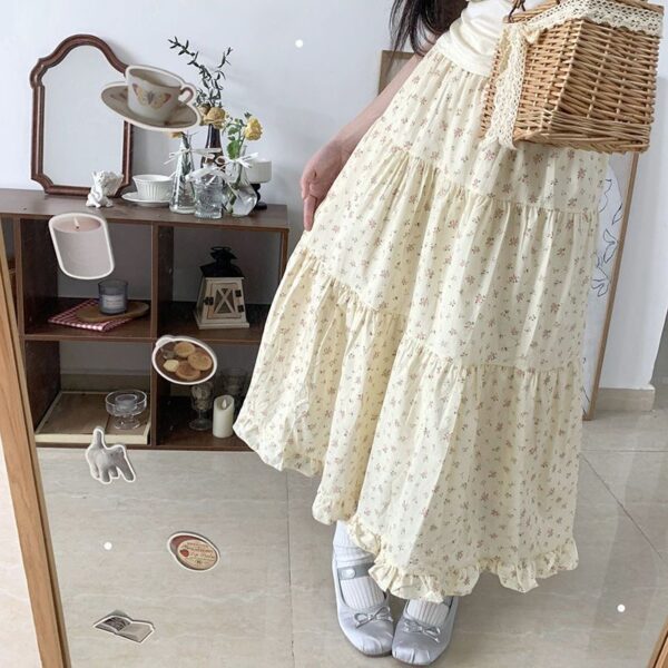 Age-reducing Wooden Ear Floral Niche Super Sweet Stitching Tiered-Ruffle Long Dress - Image 2