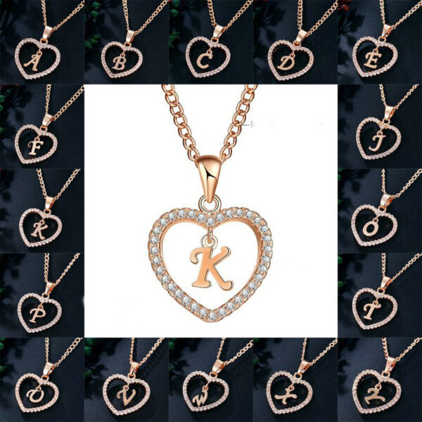 26 Letters Heart-shaped Zircon Pendant Necklace Stainless Steel Gold Color Chains Jewelry Birthday Gift For Women - Image 9