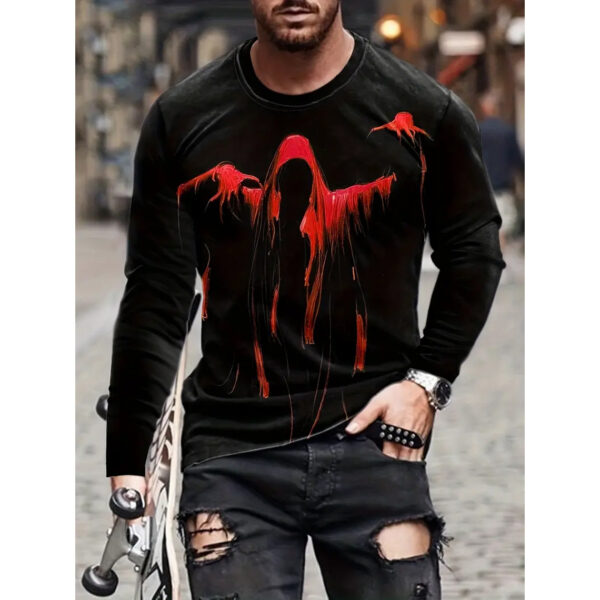 Retro Men's T-shirt 3D Printed Street Hip-hop Loose Crew Neck Casual Long Sleeve - Image 10