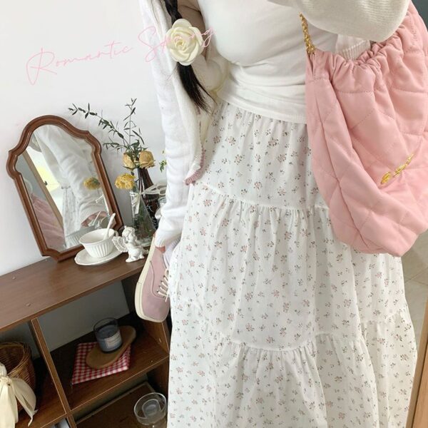 Age-reducing Wooden Ear Floral Niche Super Sweet Stitching Tiered-Ruffle Long Dress - Image 4