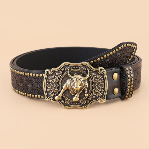 Women's Retro Embossing Rivet Bullhead Big Plate Buckle Belt - Image 3