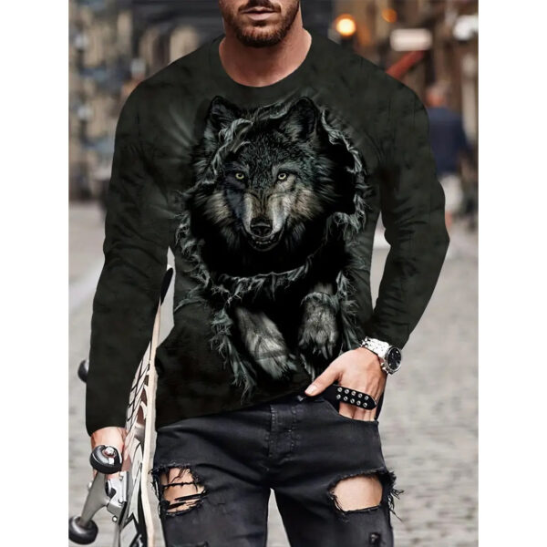 Retro Men's T-shirt 3D Printed Street Hip-hop Loose Crew Neck Casual Long Sleeve - Image 7