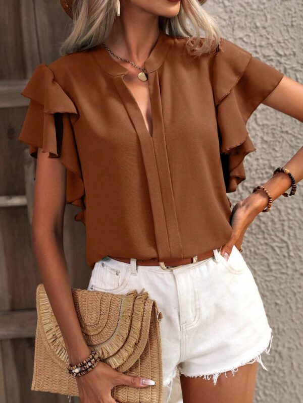 Casual Summer V-neck Solid Color Shirt Top - Image 8