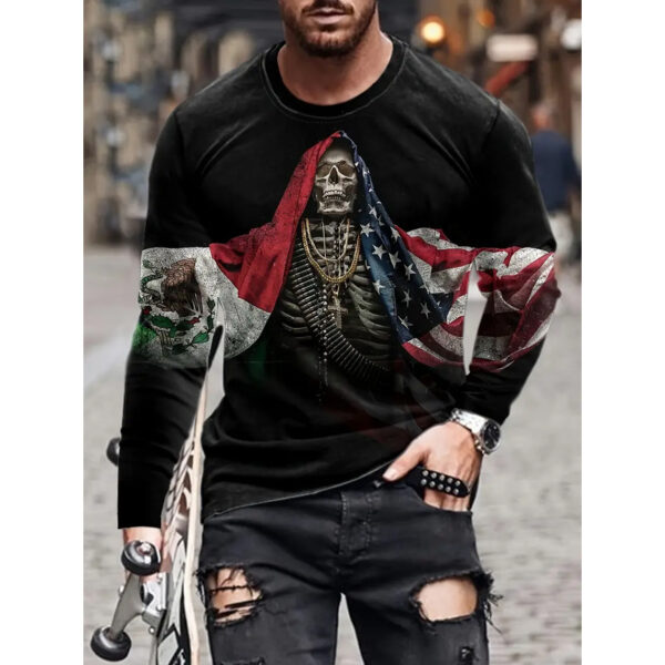 Retro Men's T-shirt 3D Printed Street Hip-hop Loose Crew Neck Casual Long Sleeve - Image 3