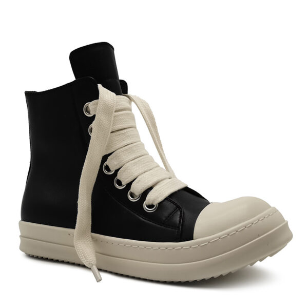 High-top Leather Shoes Men's Sneakers Sports Casual Women's Leather Short Boots Couple's Large Size Shoes - Image 5