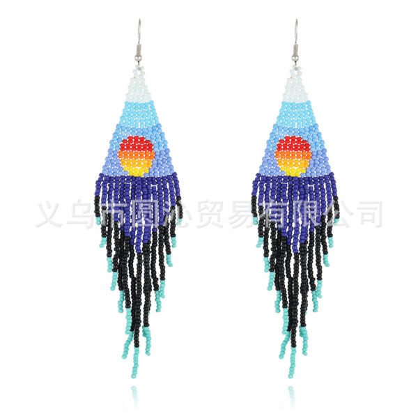 Europe And America Creative Sea Sunrise Landscape Tassel Earrings Female Ethnic Style Long Handmade Bead - Image 2