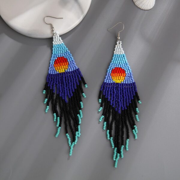 Europe And America Creative Sea Sunrise Landscape Tassel Earrings Female Ethnic Style Long Handmade Bead - Image 5