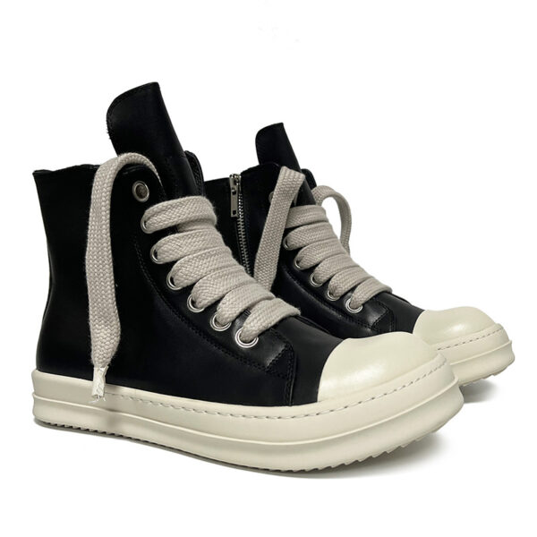 High-top Leather Shoes Men's Sneakers Sports Casual Women's Leather Short Boots Couple's Large Size Shoes - Image 3