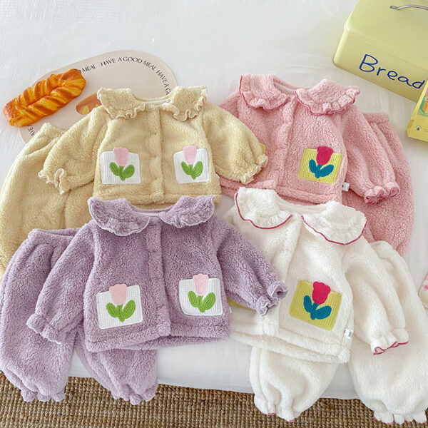 Girls' Autumn And Winter Thickened Velvet Home Clothes Warm Pajamas Set - Image 7