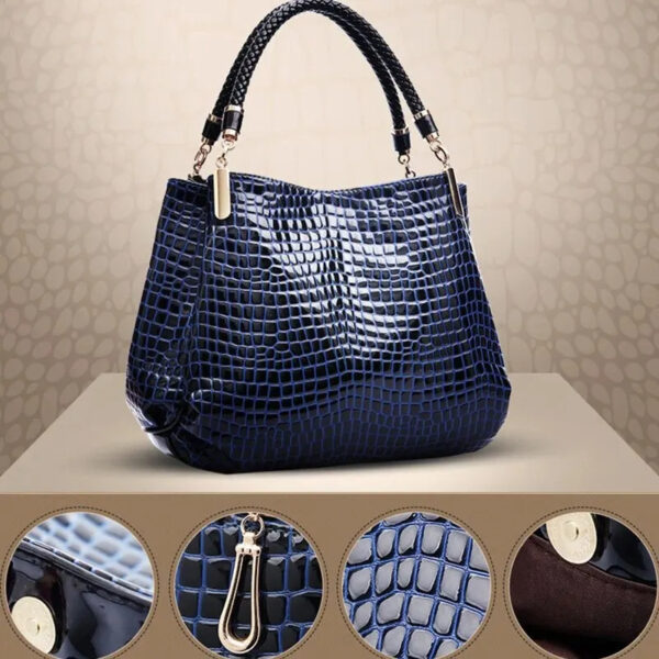 Women's Bag Large Capacity Tote Daily Commute Women's Shoulder Bag Crocodile Print Bright Face Handbag Shopping - Image 2