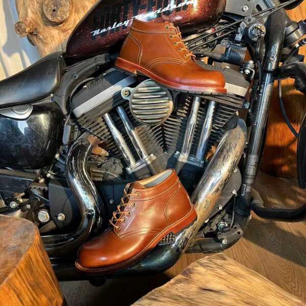 Retro GOOD YEAR Craft Black Motorcycle Handmade Boots - Image 6