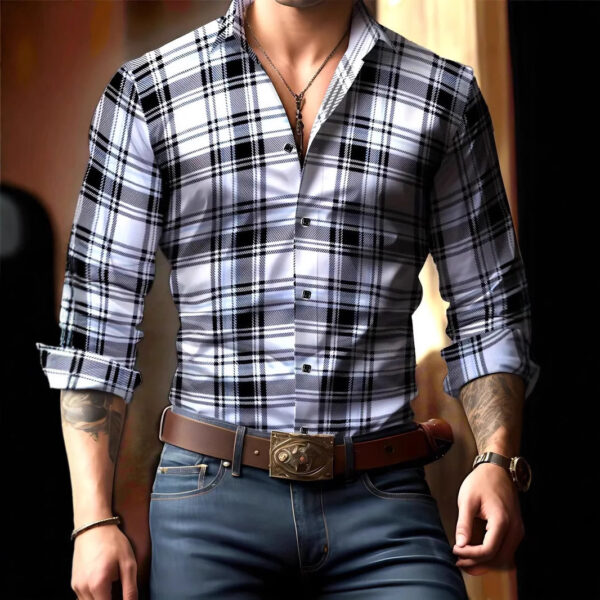 Breathable Volkswagen Casual Versatile Lattice Men's Long Sleeve Shirt - Image 4