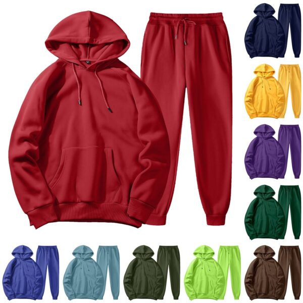 Men's Spring, Autumn And Winter Sports Casual Solid Color Coat Sweatshirt Trousers Suit