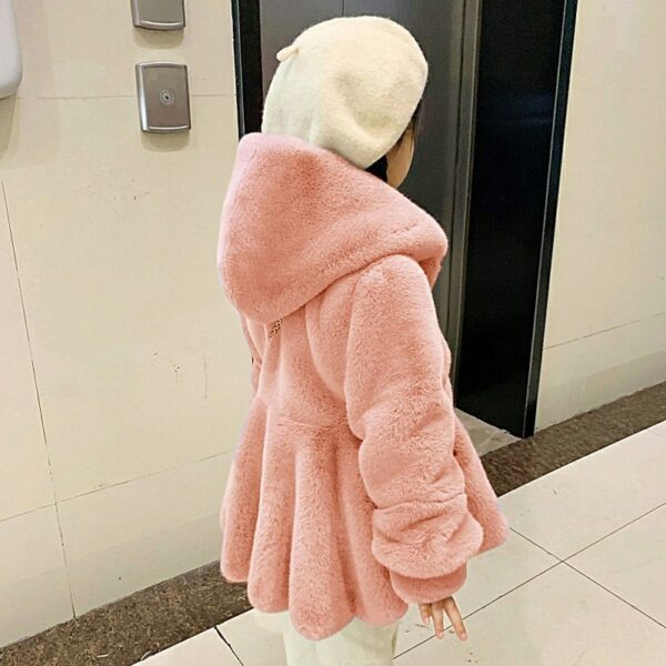 Girls' Personalized Hooded Imitation Fur Rabbit Fur Thickened Warm Coat - Image 5