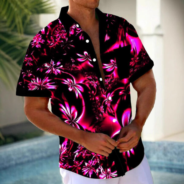 Printed Loose Men's Cardigan Summer Short Sleeve Shirt - Image 3