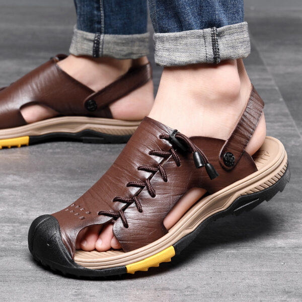 Men's Summer Outdoor Leather Large Size Beach Sandals - Image 2