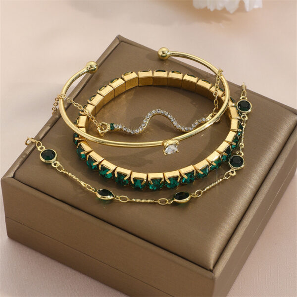 Fashion Green Grandmother Diamond Stretch Bracelet Women's 4-piece Set - Image 6