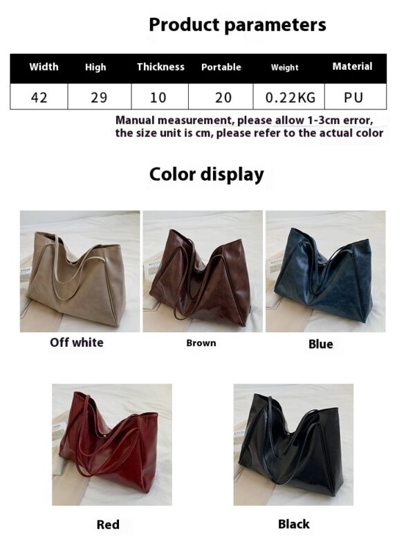 Vintage Women's Tote Bag Athletic Casual Fashion Large Capacity Leather Shoulder Bag Shopper Harajuku Simple Handbag - Image 6