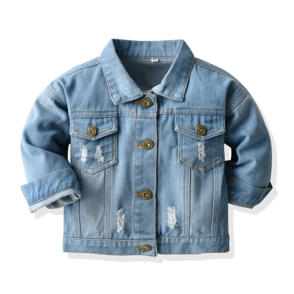 Distressed Cardigan Denim Short Long Sleeve Lapel Children's Wear - Image 2