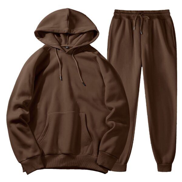 Men's Spring, Autumn And Winter Sports Casual Solid Color Coat Sweatshirt Trousers Suit - Image 5