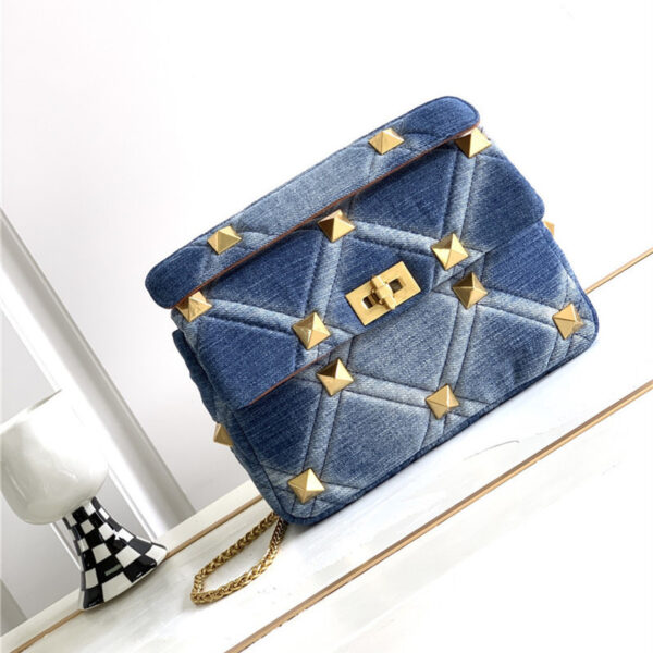 Denim With Cowhide Bag Large Rivet - Image 7