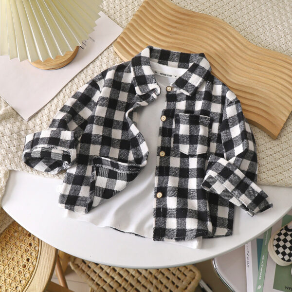 Children's Retro Color Matching Cardigan New Polo Collar Jacket - Image 5