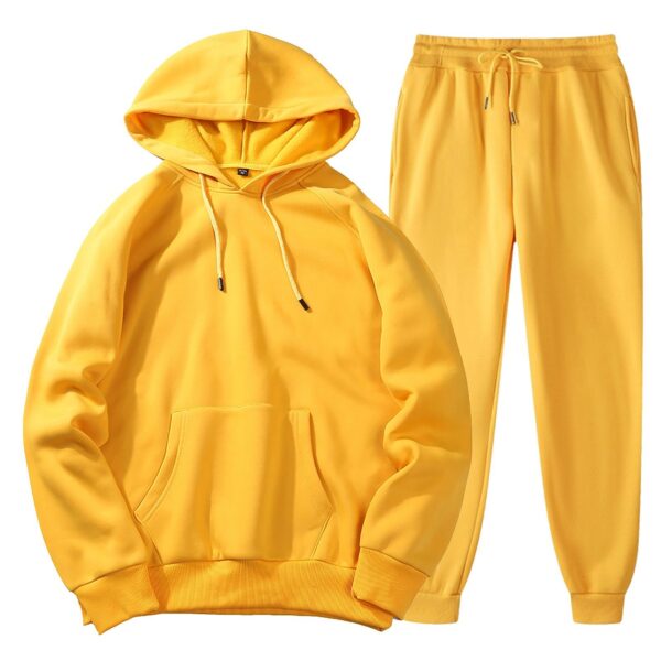 Men's Spring, Autumn And Winter Sports Casual Solid Color Coat Sweatshirt Trousers Suit - Image 4